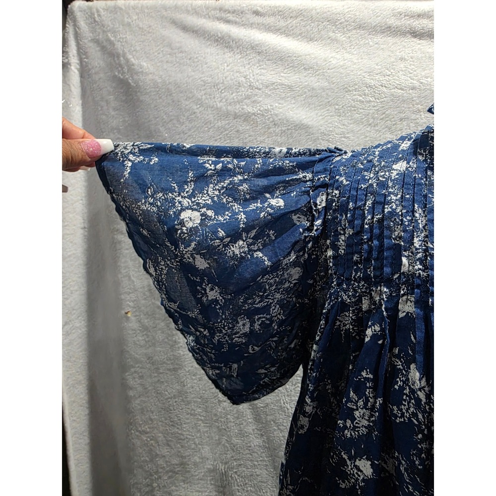 Free People Marigold Blue Floral Lace Trim Mini Boho Tunic Romantic Fairycore XS - Picture 8 of 10